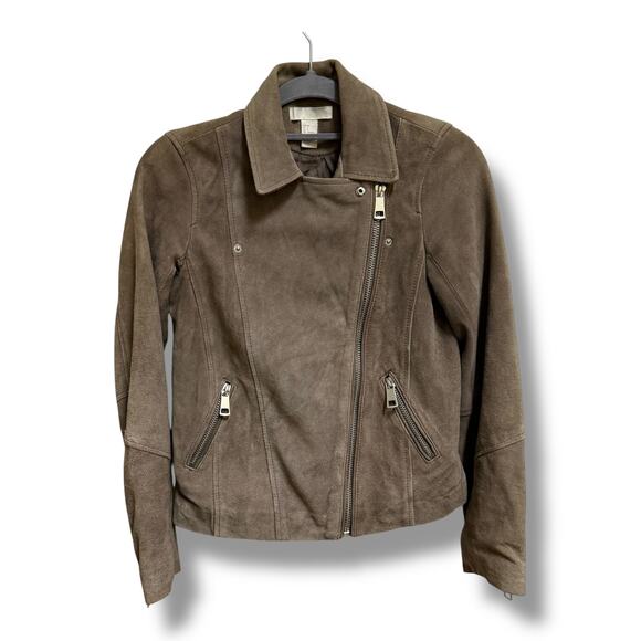 H&M Women's Faux Suede Biker Jacket – Size 2 – Taupe – Edgy & Versatile - Picture 3 of 14
